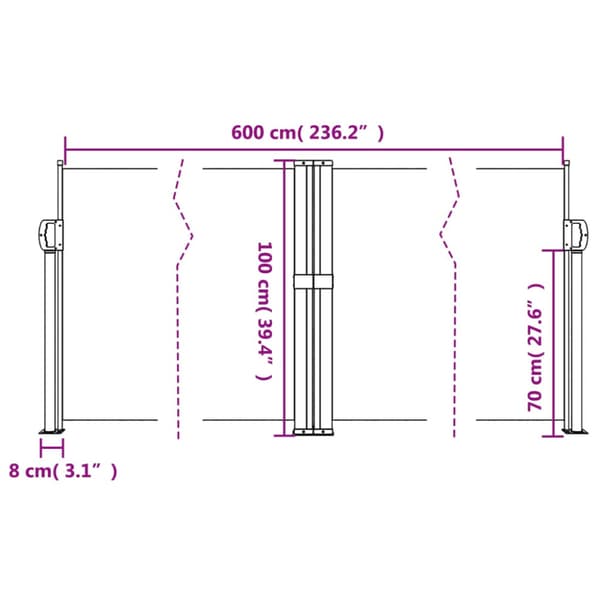 Infällbar sidomarkis gräddvit 100x600 cm