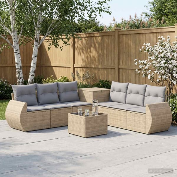 Soffset 8 st Beige och Ljusgrå Poly Rattan och stål