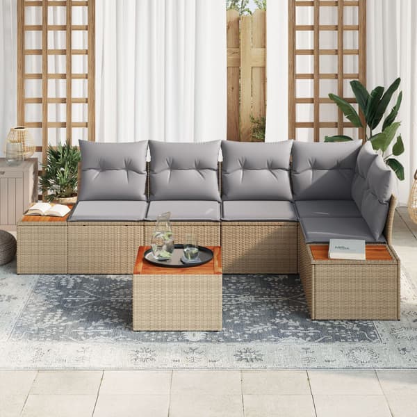 Trädgårdsoffset med kudde 6 pcs Beige Poly rattan