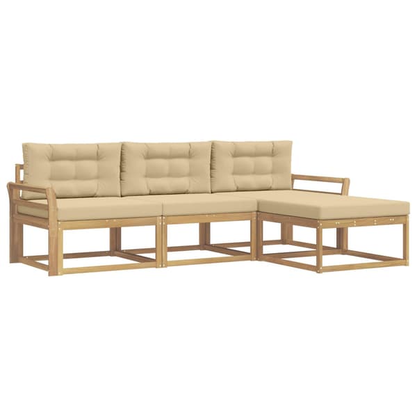 Utomhussoffset med kudde 4 pcs Vit och Beige Polyester