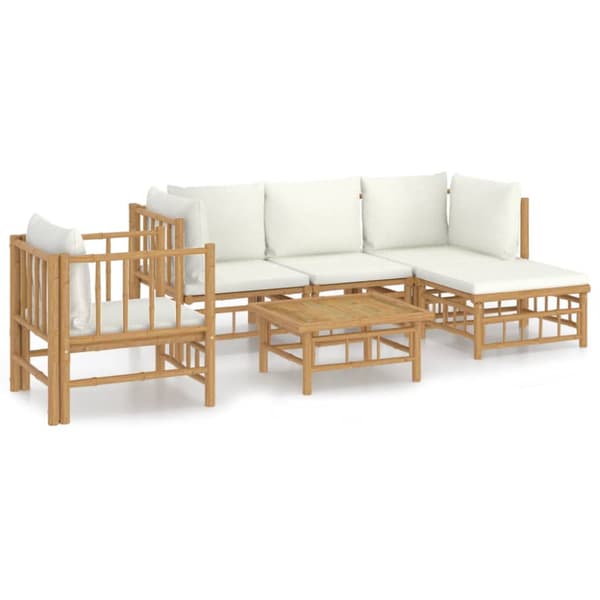 Loungegrupp 6 delar gräddvita dynor bambu