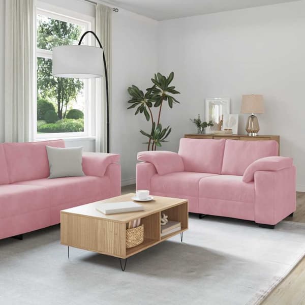 Soffgrupp med dynor 3 delar rosa sammet