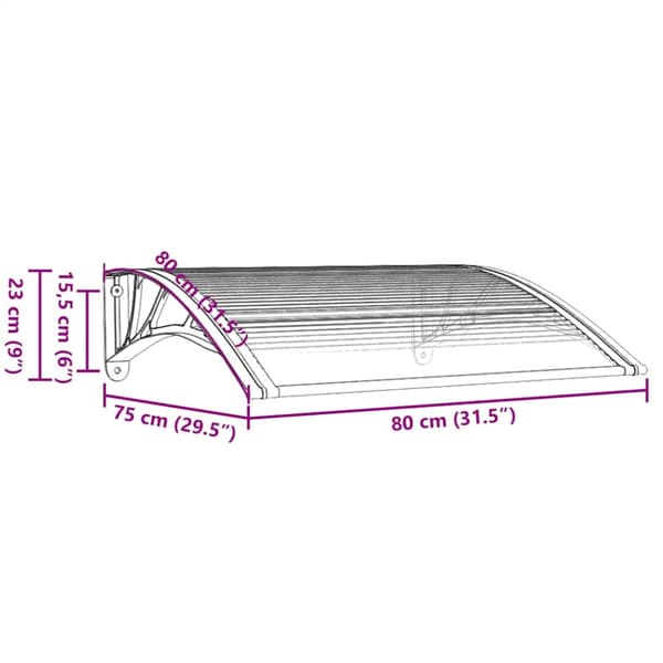 Dörrtak grå och transparent 80x75 cm polykarbonat