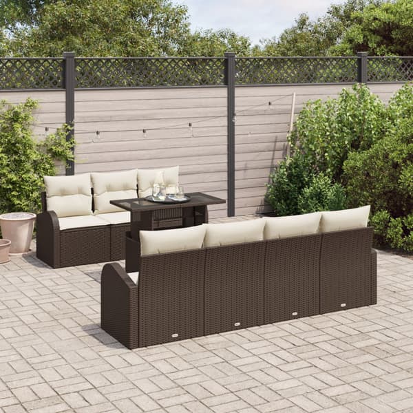 Trädgårdsoffset med kudde 8 pcs Brun Poly rattan