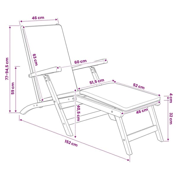 Fällbar Deck Chair med Kudde Vit Massivt teakträ