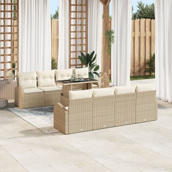 Trädgårdsoffset med kudde 7 pcs Beige Poly rattan