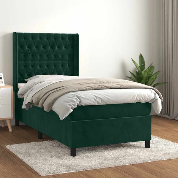 Ramsäng med madrass mörkgrön 90x200 cm sammet