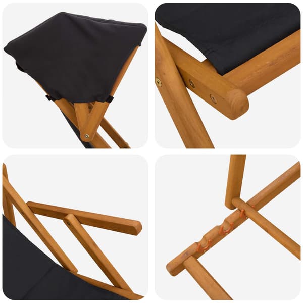 Deck Chair 3 Position Massiv Eukalyptus Trä Svart