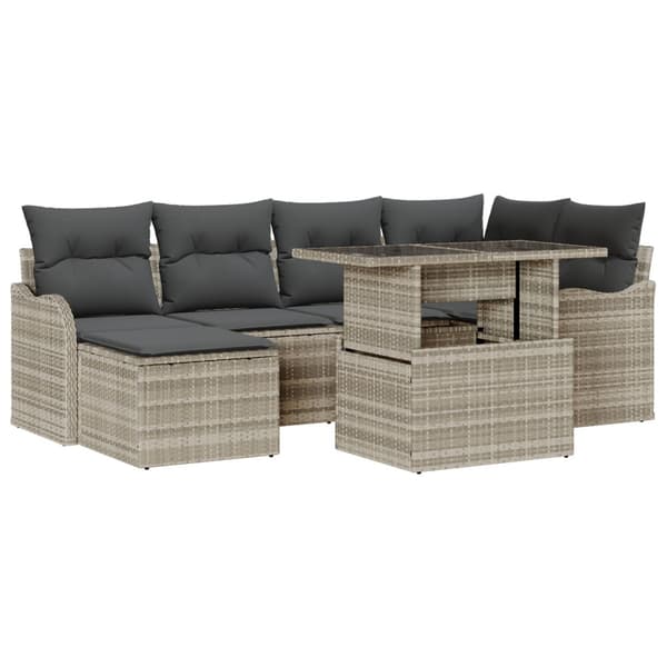 Trädgårdsoffset med kudde 7 pcs Ljusgrå Poly rattan