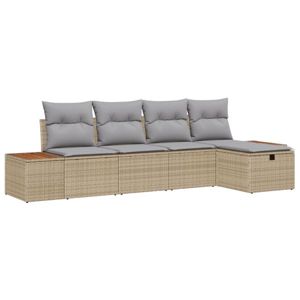 Trädgårdsoffset med kudde 5 pcs Beige Poly rattan