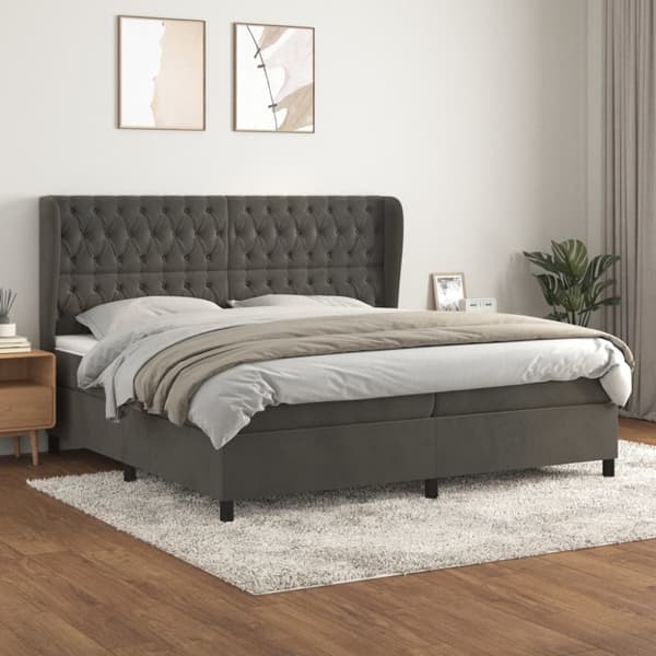 Ramsäng med madrass mörkgrå 200x200 cm sammet
