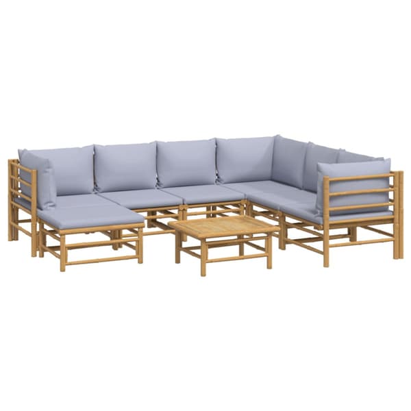 Loungegrupp 8 delar ljusgråa dynor bambu