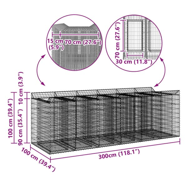 Gabion upphöjd säng 3 pcs Silver