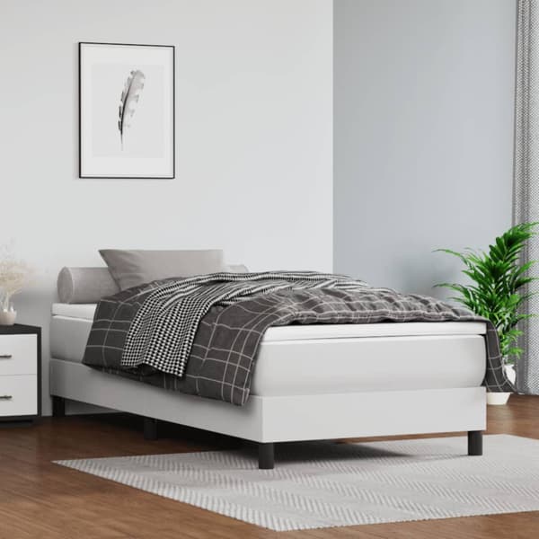 Boxspring-sängram vit 100x200 cm konstläder