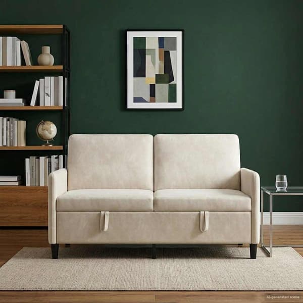 Soffa med förvaring Gräddvit 152 x 78 x 87 cm Polyester