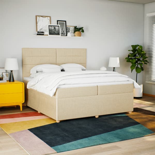 Ramsäng med madrass gräddvit 200x200 cm tyg