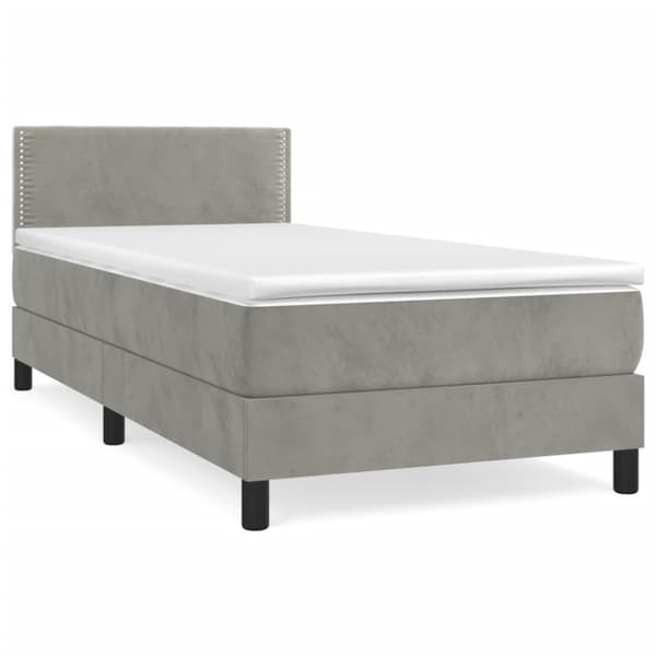 Ramsäng med madrass ljusgrå 100x200 cm sammet
