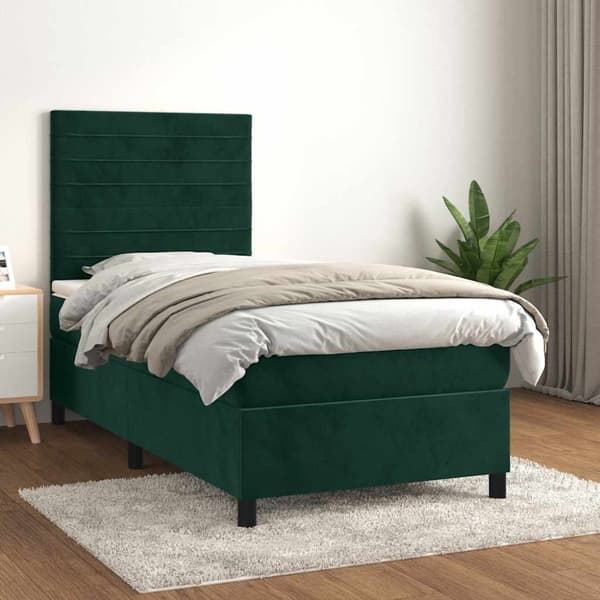 Ramsäng med madrass mörkgrön 90x190 cm sammet