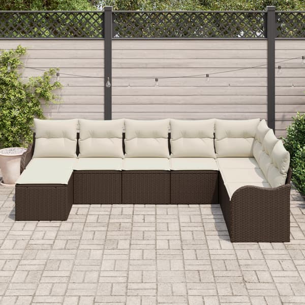 Trädgårdsoffset med kudde 8 pcs Brun Poly rattan