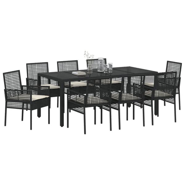 Trädgårdsmöbelset 9 pcs Svart konstrotting