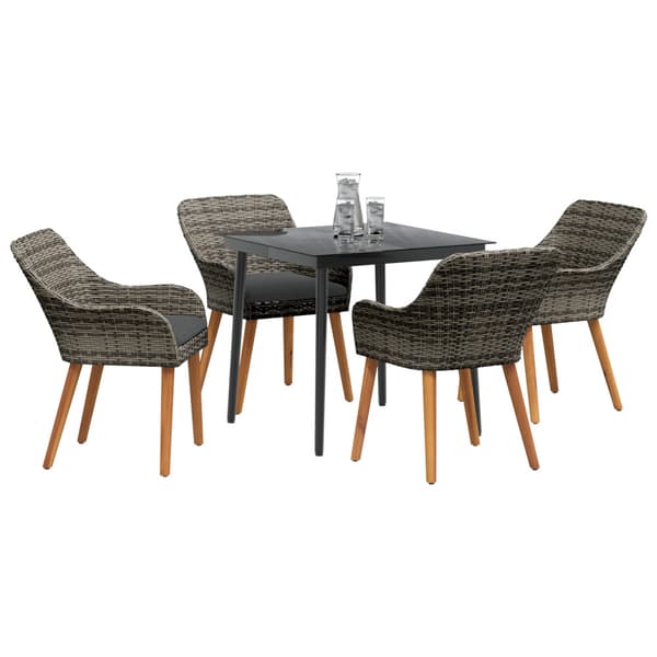 Trädgårdsmöbelset med kudde 5 pcs Grå konstrotting