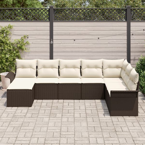 Trädgårdsoffset med kudde med lagring 8 pcs Brun Poly rattan