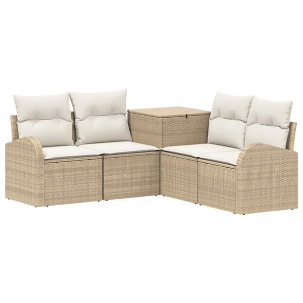 Soffset 5 st Beige och krämvit Poly Rattan och stål