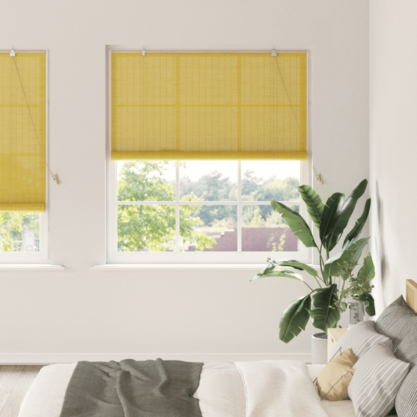 Rullgardin med gardiner Gul 140 x 220 cm Bambu