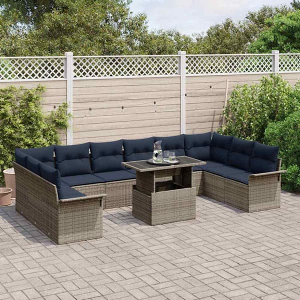 Trädgårdsoffset med kudde 11 pcs Grå Poly rattan
