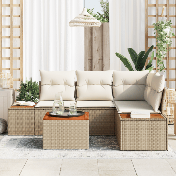 Trädgårdsoffset 4 pcs Beige och gräddfärgad Polyrattan