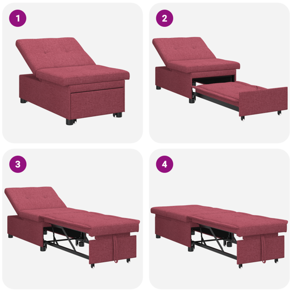 Pull Out Sofa Bed Vinröd 194 x 50 x 82 cm tyg