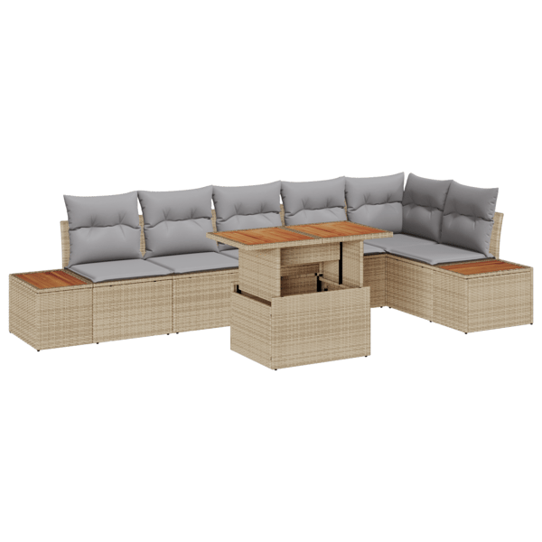 Trädgårdsoffset med lagring 7 pcs Beige Poly rattan