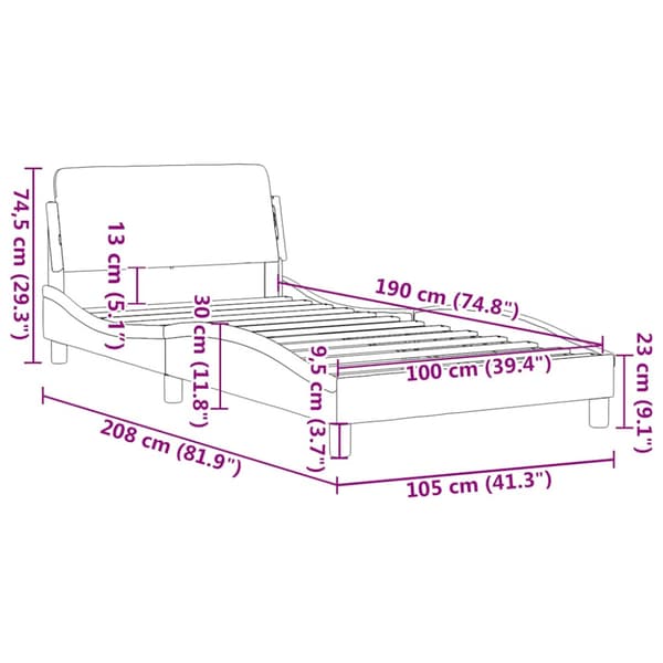 Bed Frame "Dover" Dark Grey 100x190 cm Velvet