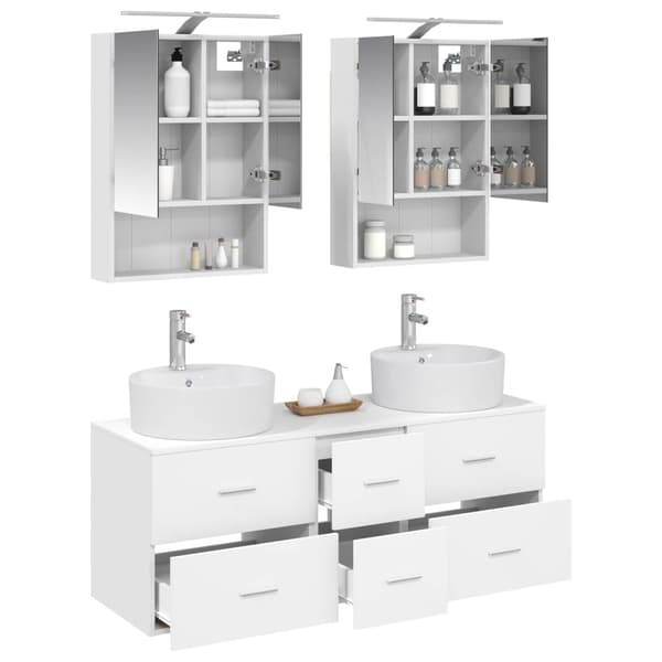 Badrumsmöbelset 5 pcs Vit Konstruerat trä och glas