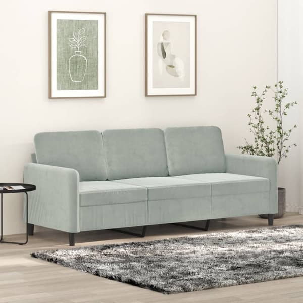 3-sitssoffa ljusgrå 180 cm sammet