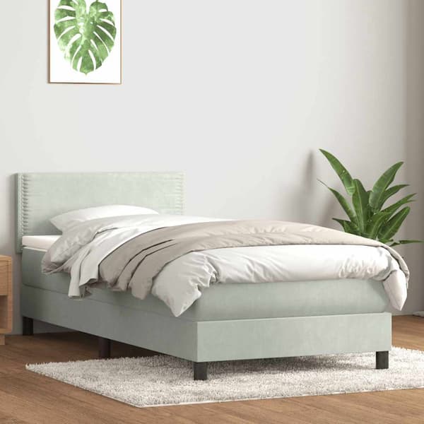Ramsäng med madrass ljusgrå 80x210 cm sammet