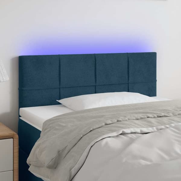 Sänggavel LED mörkblå 90x5x78/88 cm sammet