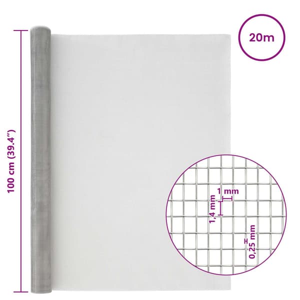 Nätduk 100 x 2000 cm 18 Mesh Rostfritt stål 201 Silver