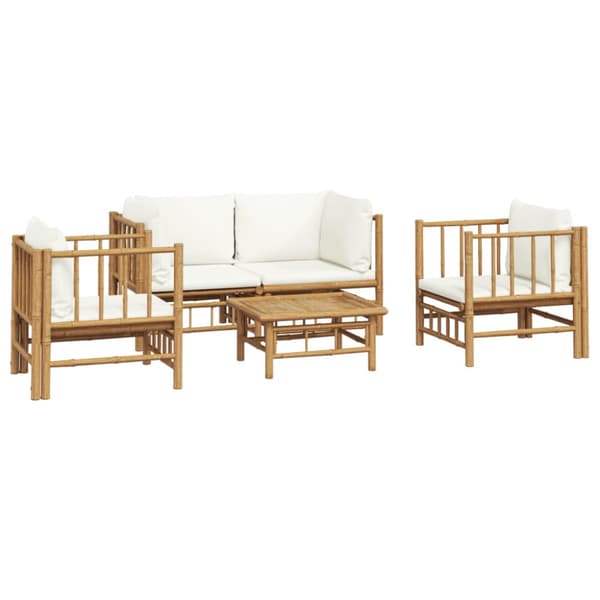 Loungegrupp 5 delar gräddvita dynor bambu