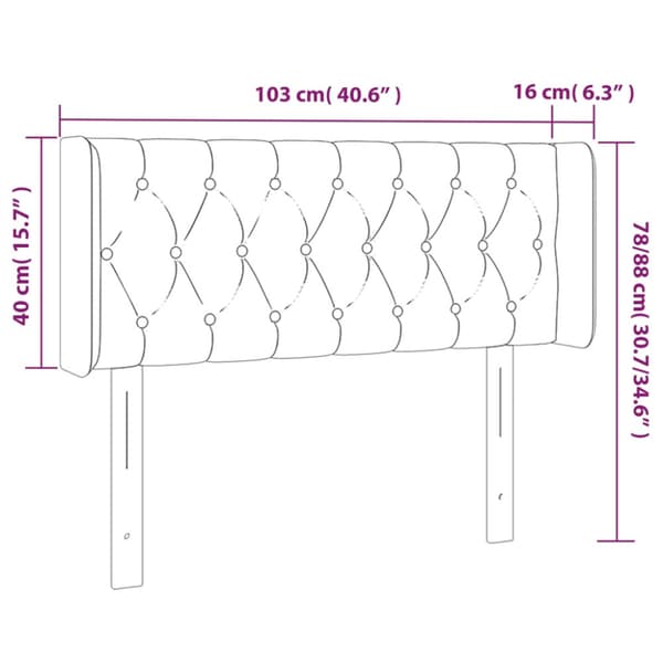 Sänggavel LED mörkgrå 103x16x78/88 cm sammet