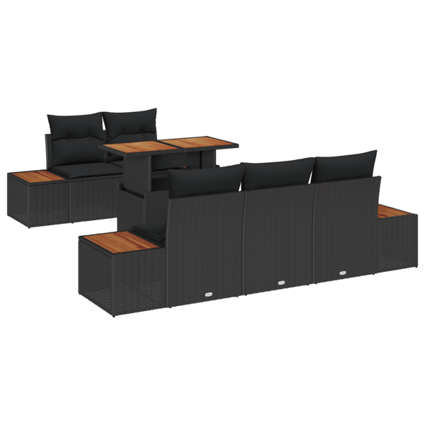Trädgårdsoffset med lagring 6 pcs Svart Poly rattan