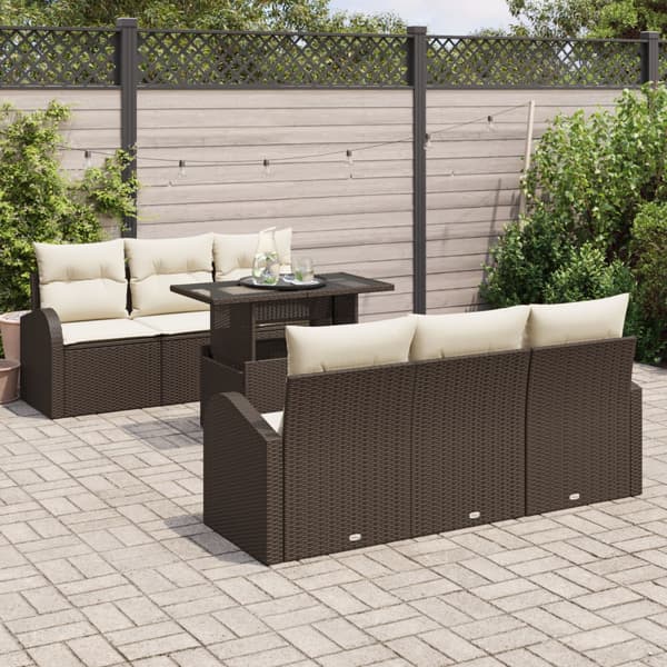 Trädgårdsoffset med kudde 7 pcs Brun Poly rattan