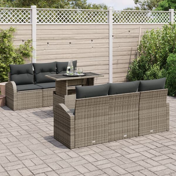 Trädgårdsoffset med kudde 7 pcs Grå Poly rattan