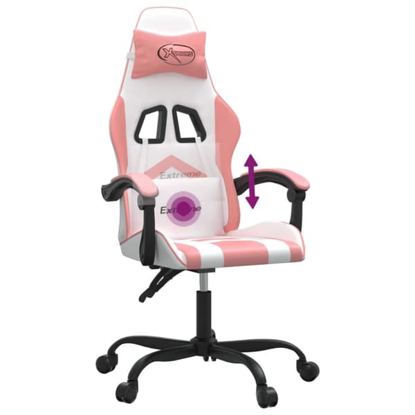 Gamingstol vit och rosa konstläder