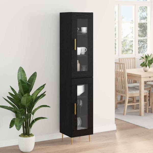 Skåp 2 pcs Svart Ek Glas