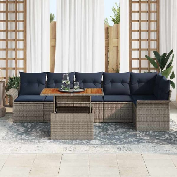 Trädgårdsoffset med lagring 7 pcs Grå Poly rattan
