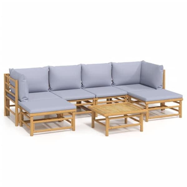 Loungegrupp 7 delar ljusgråa dynor bambu