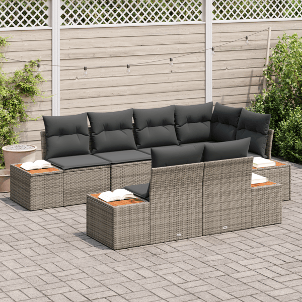 Trädgårdsoffset med kudde med lagring 7 pcs Grå Polyrattan