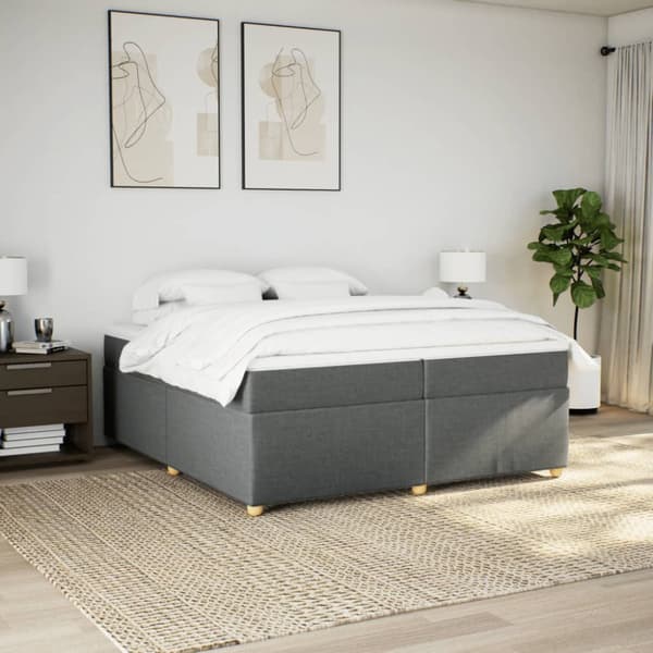 Ramsäng med madrass mörkgrå 200x200 cm tyg