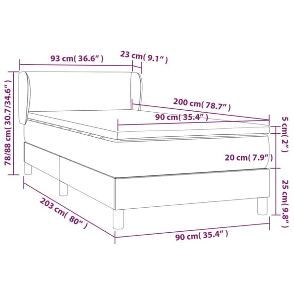 Ramsäng med madrass ljusgrå 90x200 cm sammet
